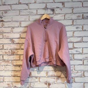 Skims pullover 1/2 zip pink cropped